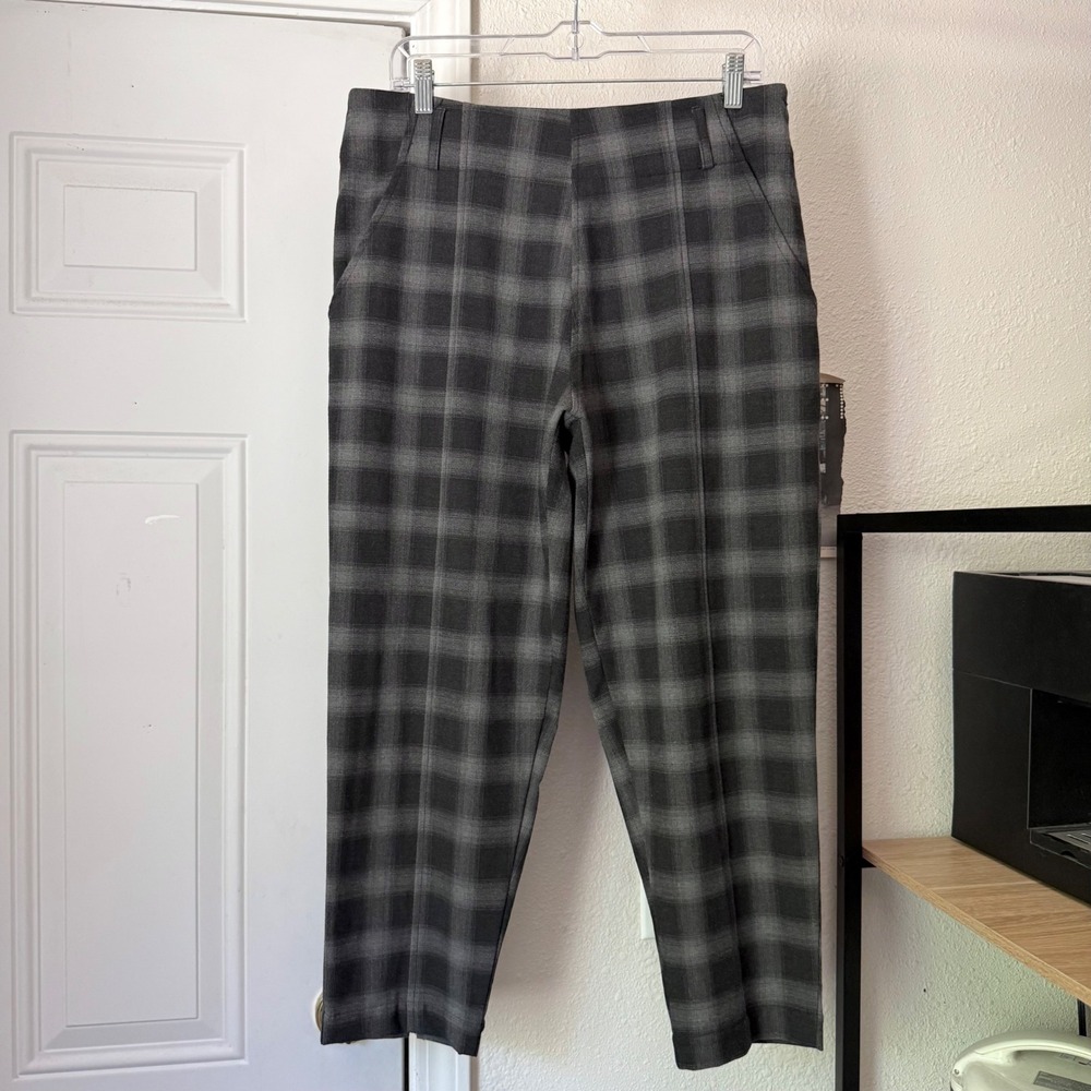 KOKOMARINA France grey gingham plaid wide straight leg tapered‎ cropped pants